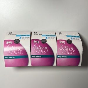LOT 3 Pairs L'eggs Silken Mist Sheer Control Top Pantyhose Black Mist Jet Black